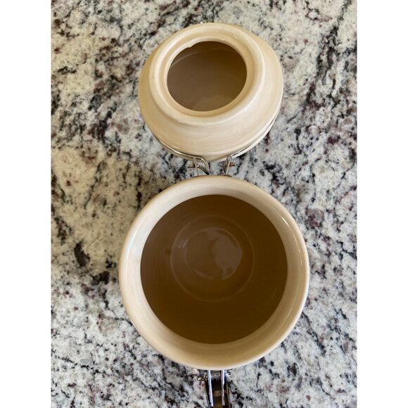 BasicVintage Ceramic Kitchen Canisters Grape Design Metal Clamp Lids Set Of 2 - Picture 4 of 7